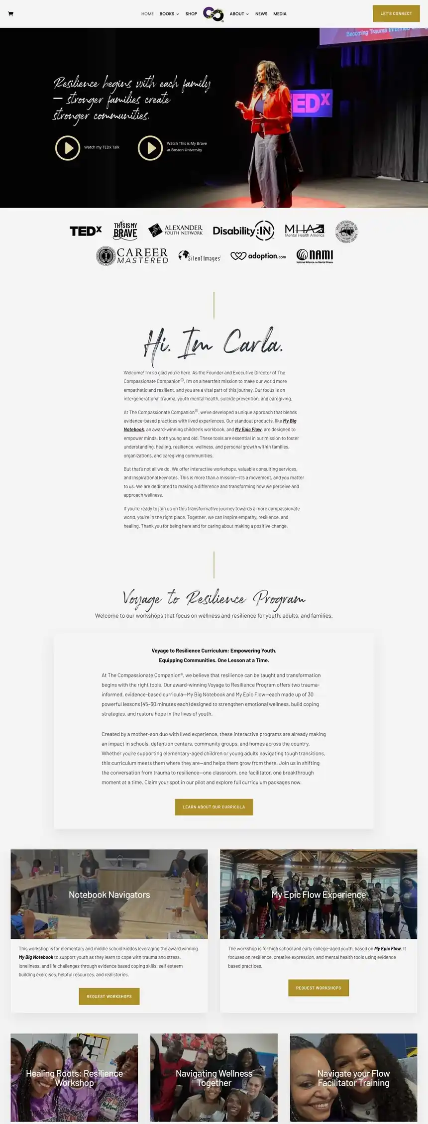 Carla A. Carlisle website on desktop, full scroll