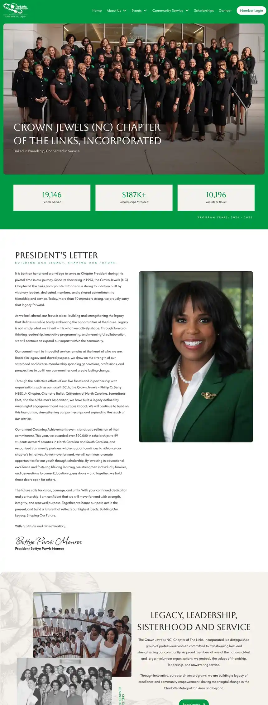 Crown Jewels (NC) Chapter homepage on desktop, full scroll