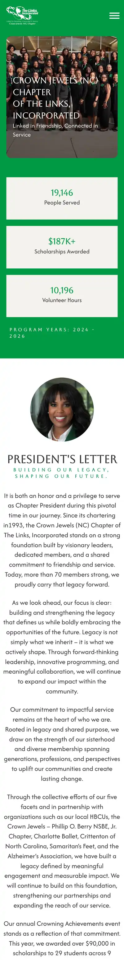 Crown Jewels (NC) Chapter homepage on mobile, full scroll