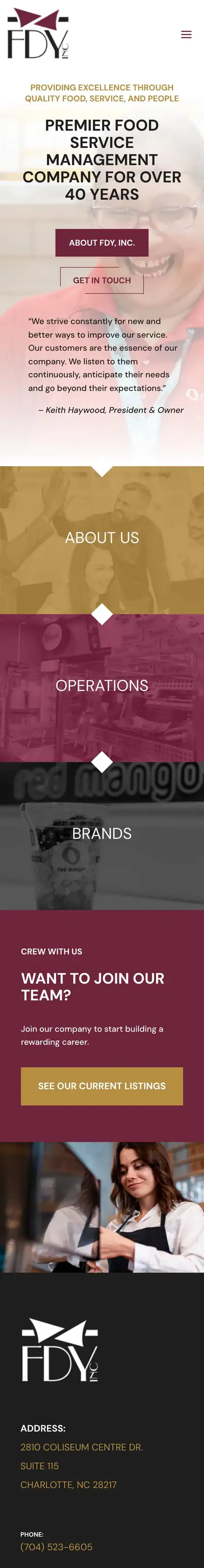 FDY Inc. website on mobile, full scroll