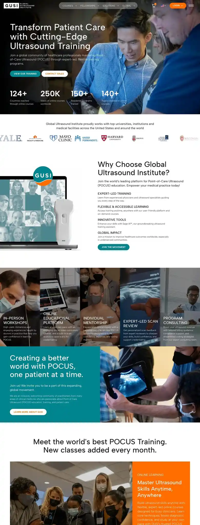 Global Ultrasound Institute website on desktop, full scroll