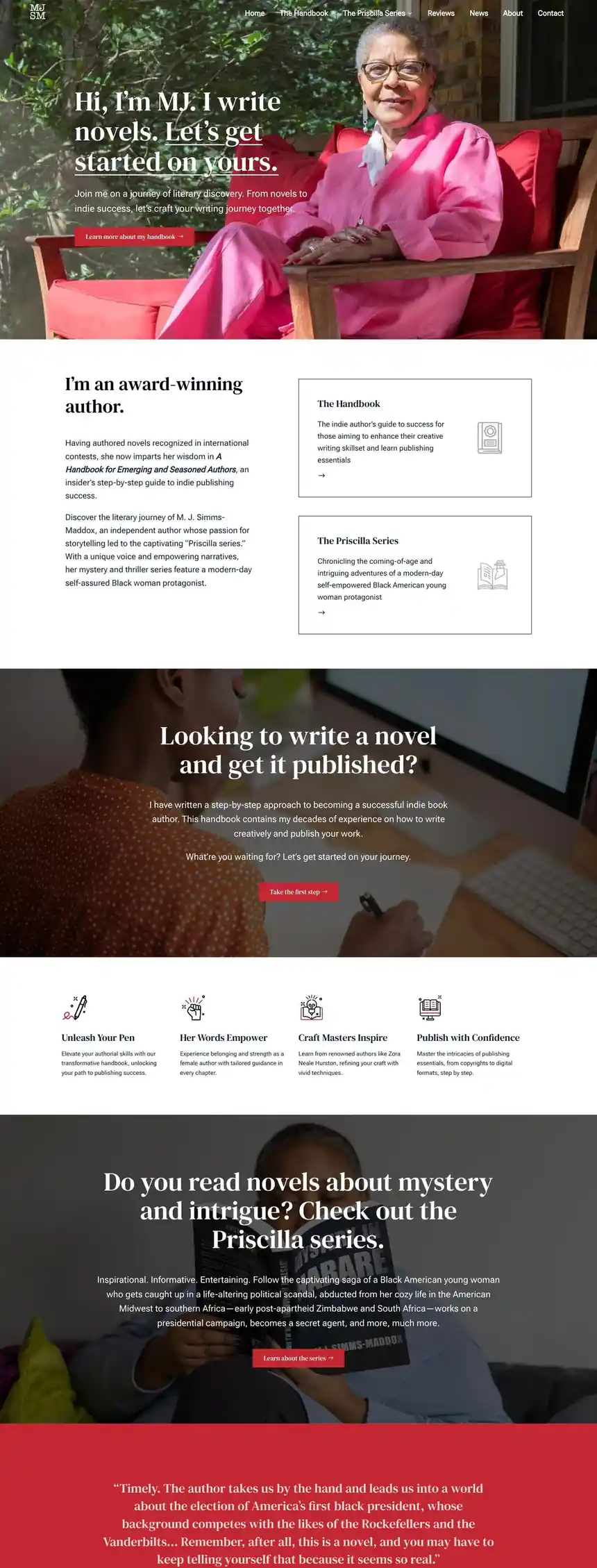 Novels by MJ website on desktop, full scroll