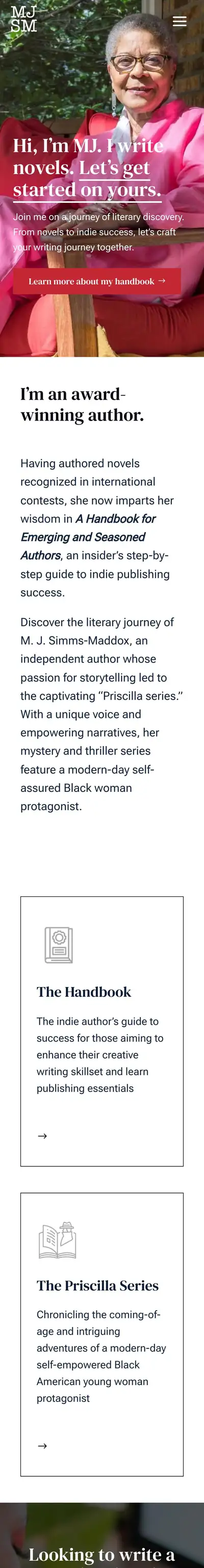 Novels by MJ website on mobile, full scroll